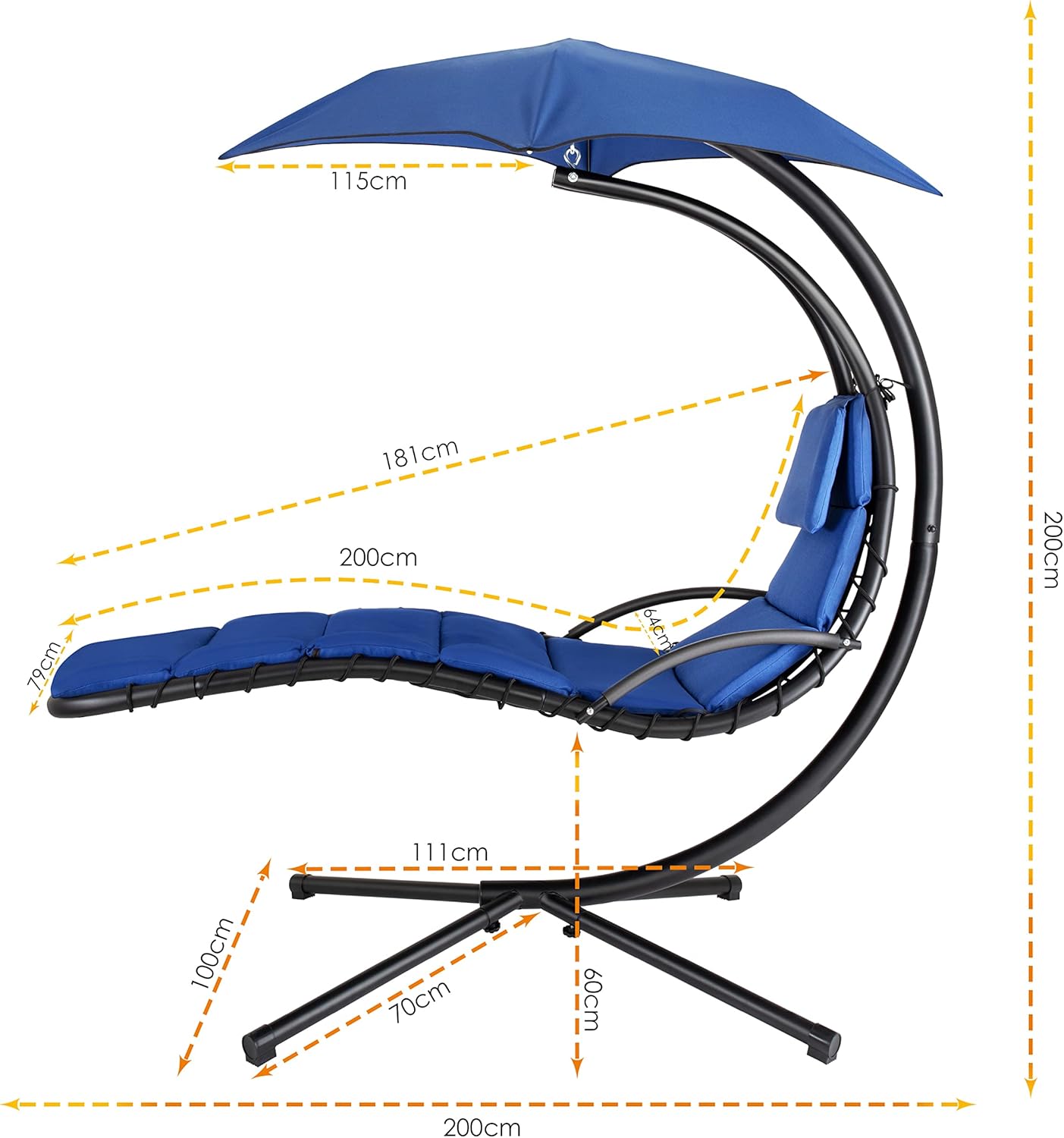 Chaise longue suspendue avec parasol et matelas inclus - Chaise longue suspendue