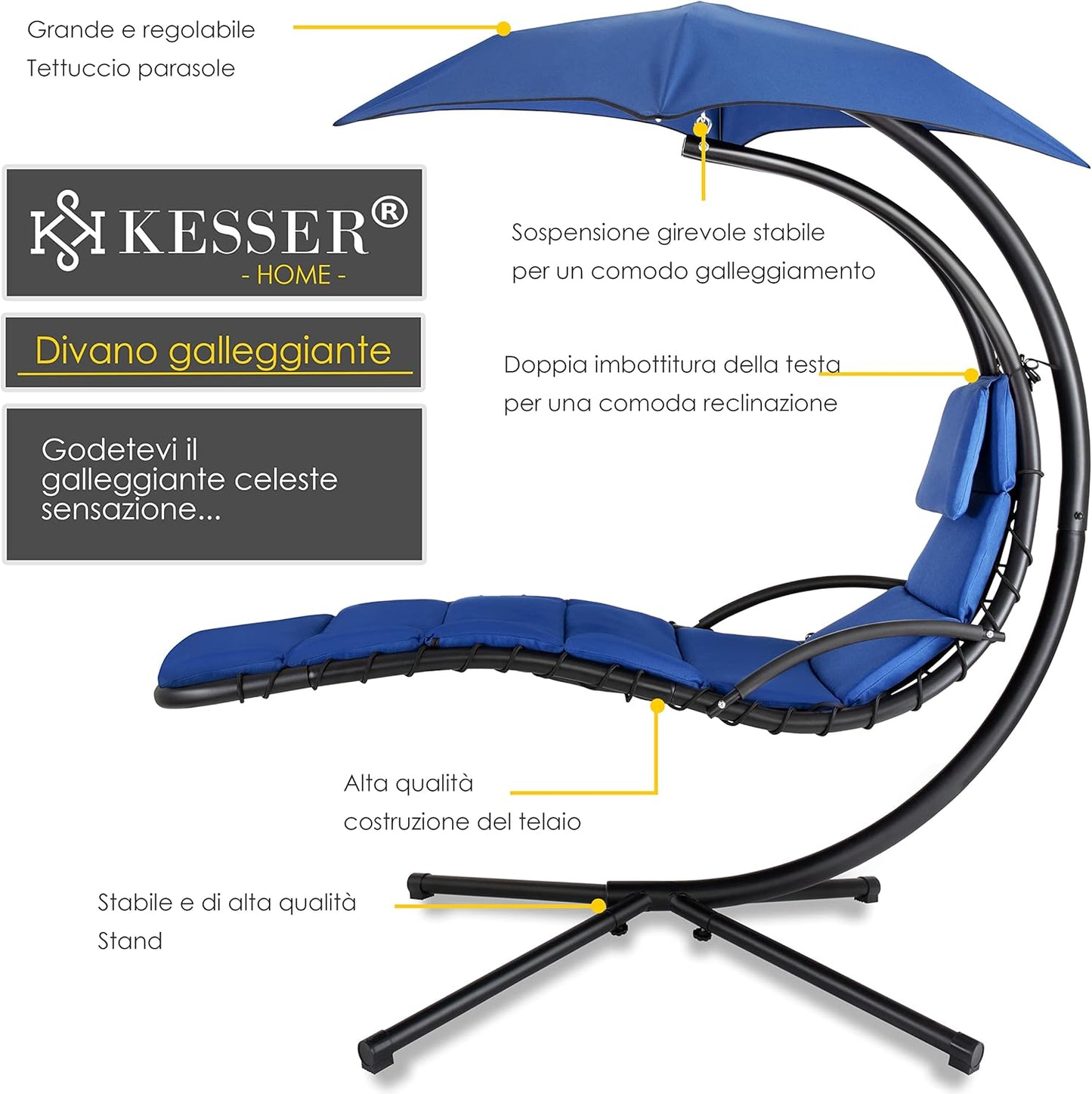 Chaise longue suspendue avec parasol et matelas inclus - Chaise longue suspendue
