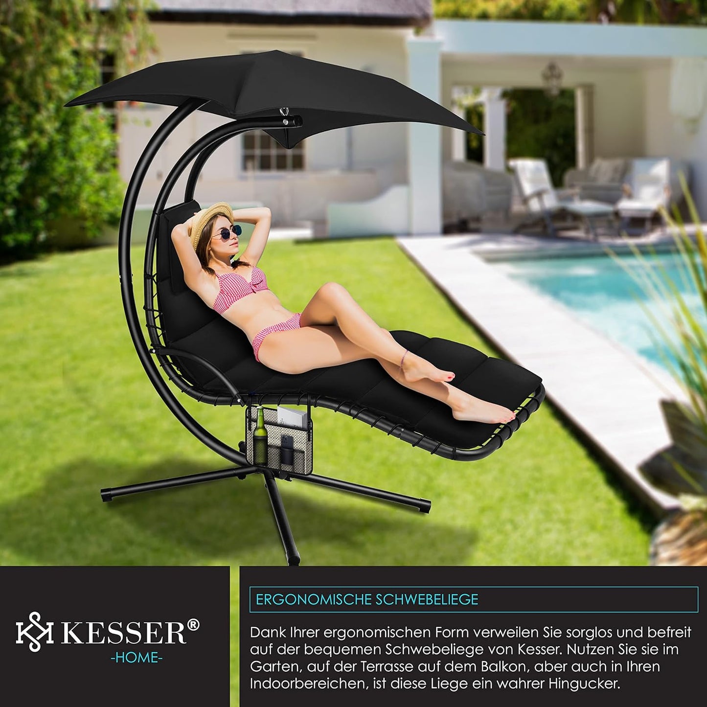 Chaise longue suspendue avec parasol et matelas inclus - Chaise longue suspendue