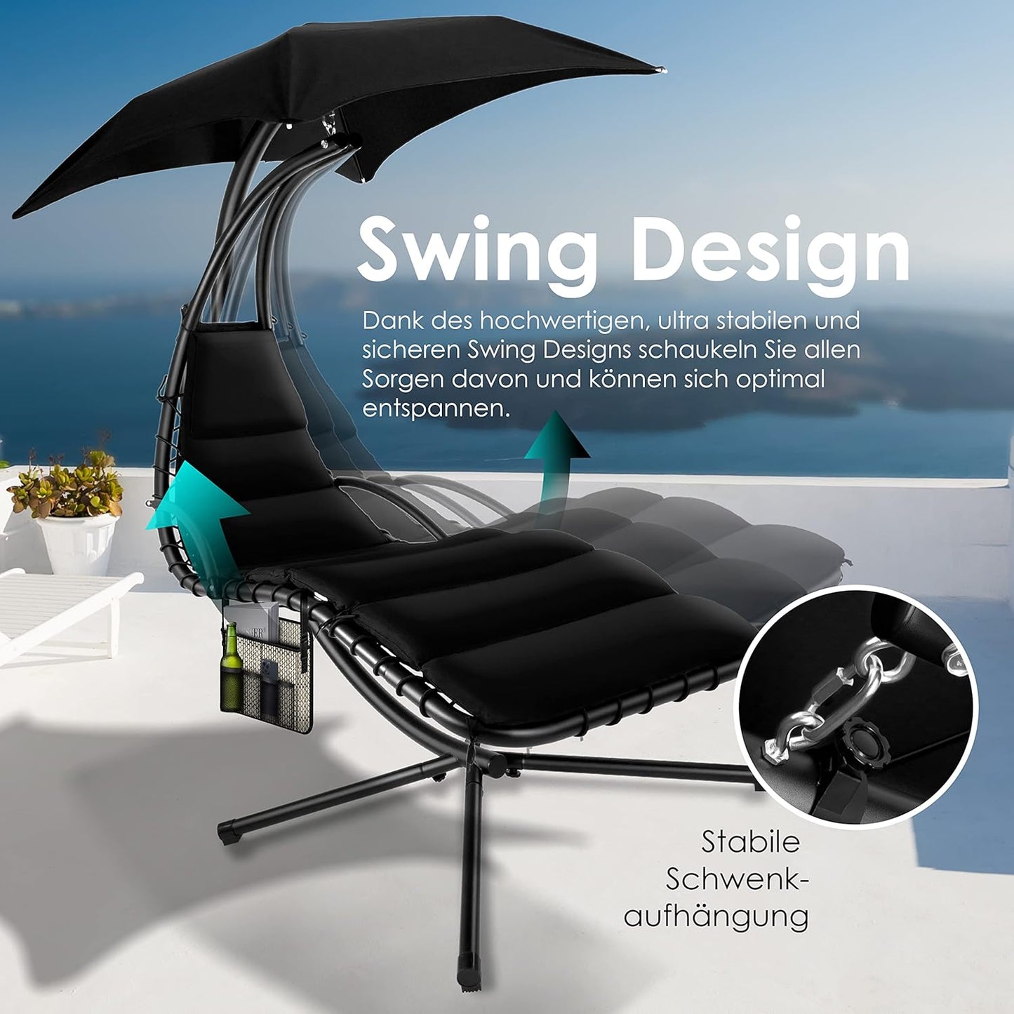 Chaise longue suspendue avec parasol et matelas inclus - Chaise longue suspendue