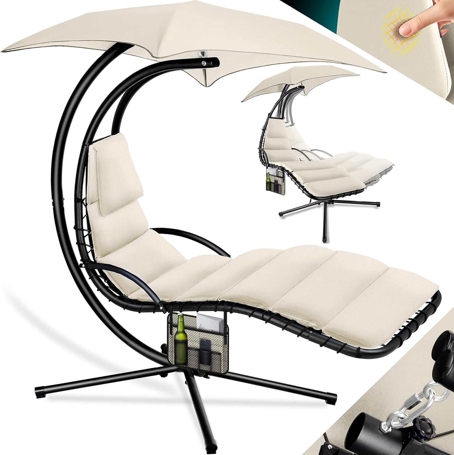 Chaise longue suspendue avec parasol et matelas inclus - Chaise longue suspendue