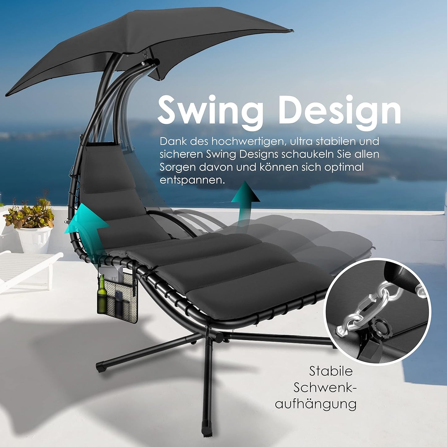 Chaise longue suspendue avec parasol et matelas inclus - Chaise longue suspendue