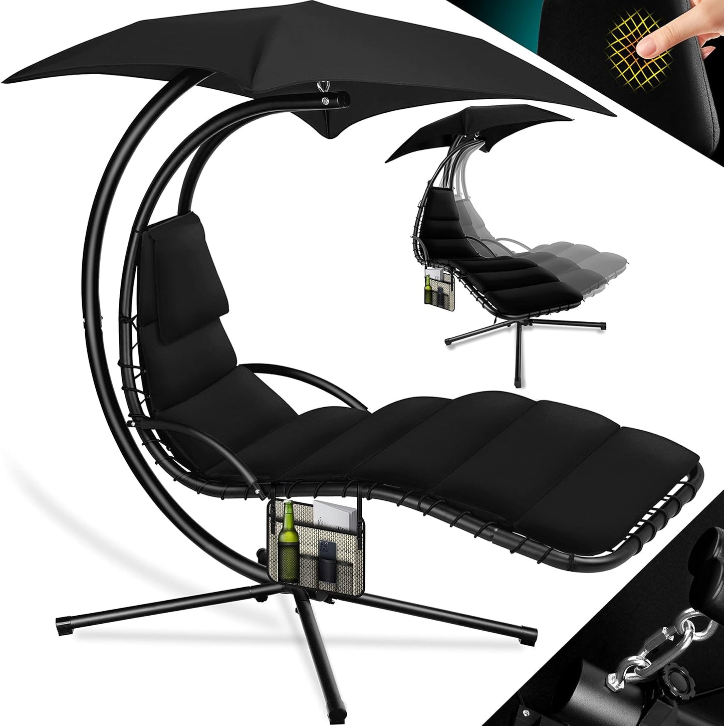 Chaise longue suspendue avec parasol et matelas inclus - Chaise longue suspendue