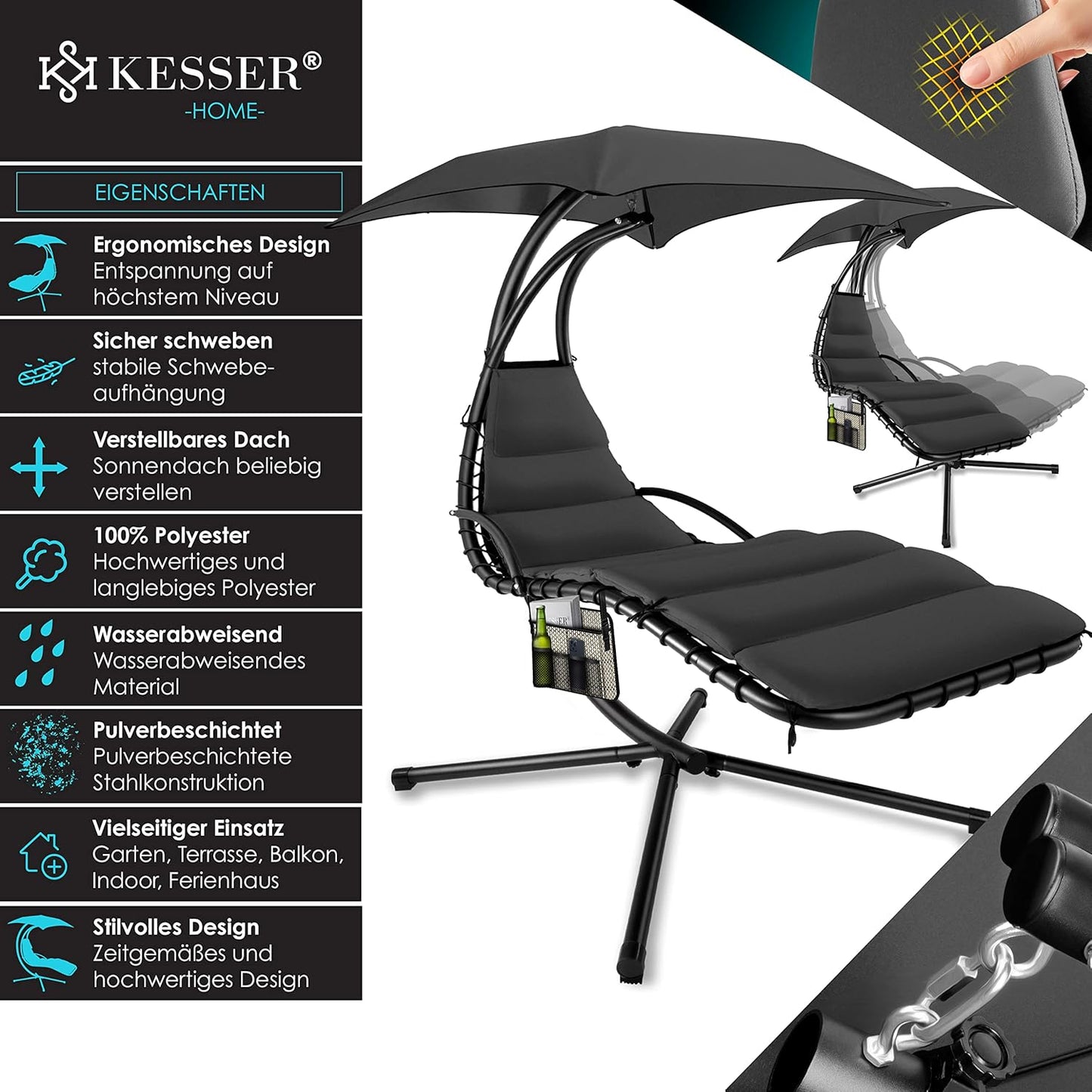Chaise longue suspendue avec parasol et matelas inclus - Chaise longue suspendue