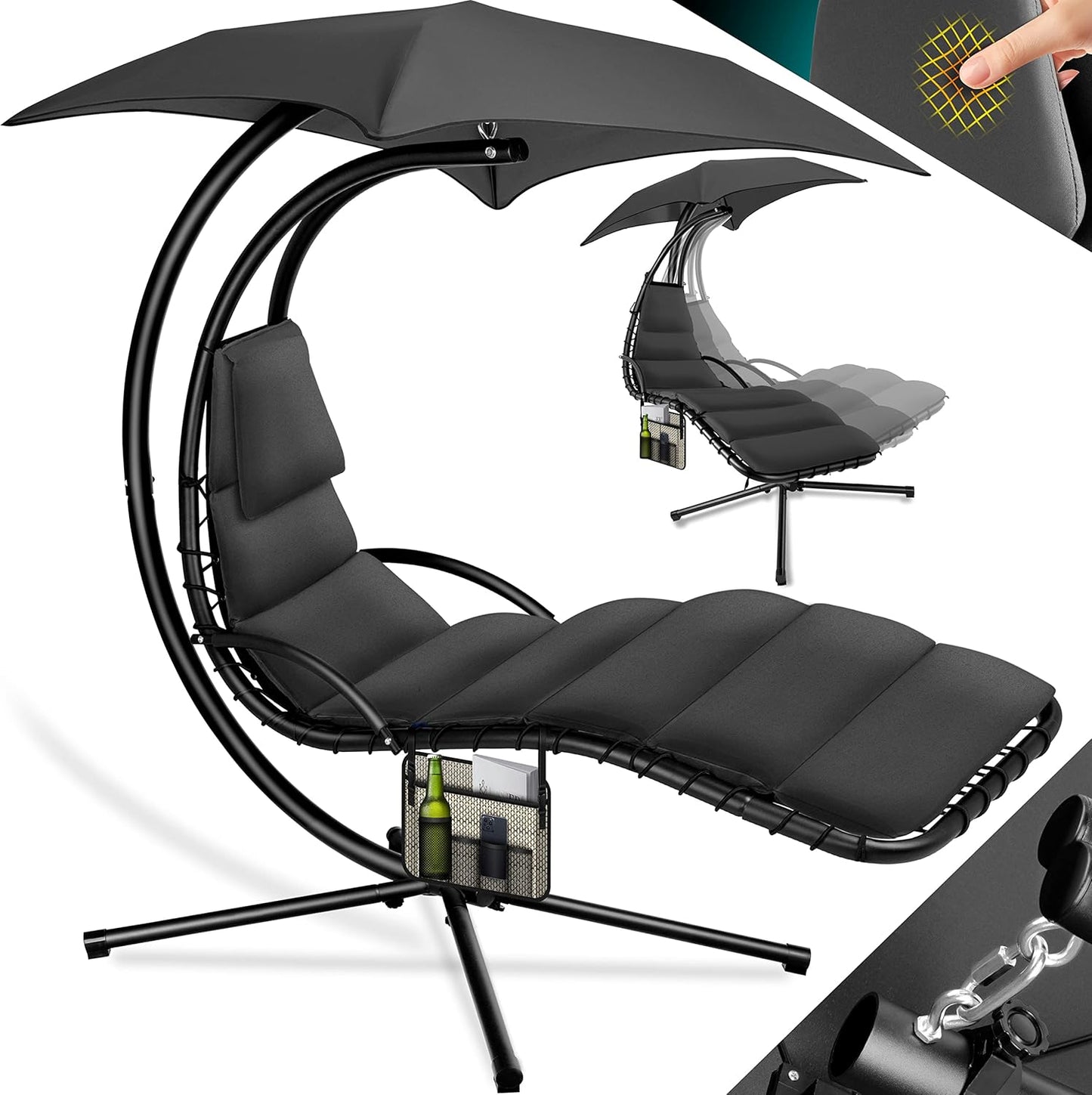 Chaise longue suspendue avec parasol et matelas inclus - Chaise longue suspendue