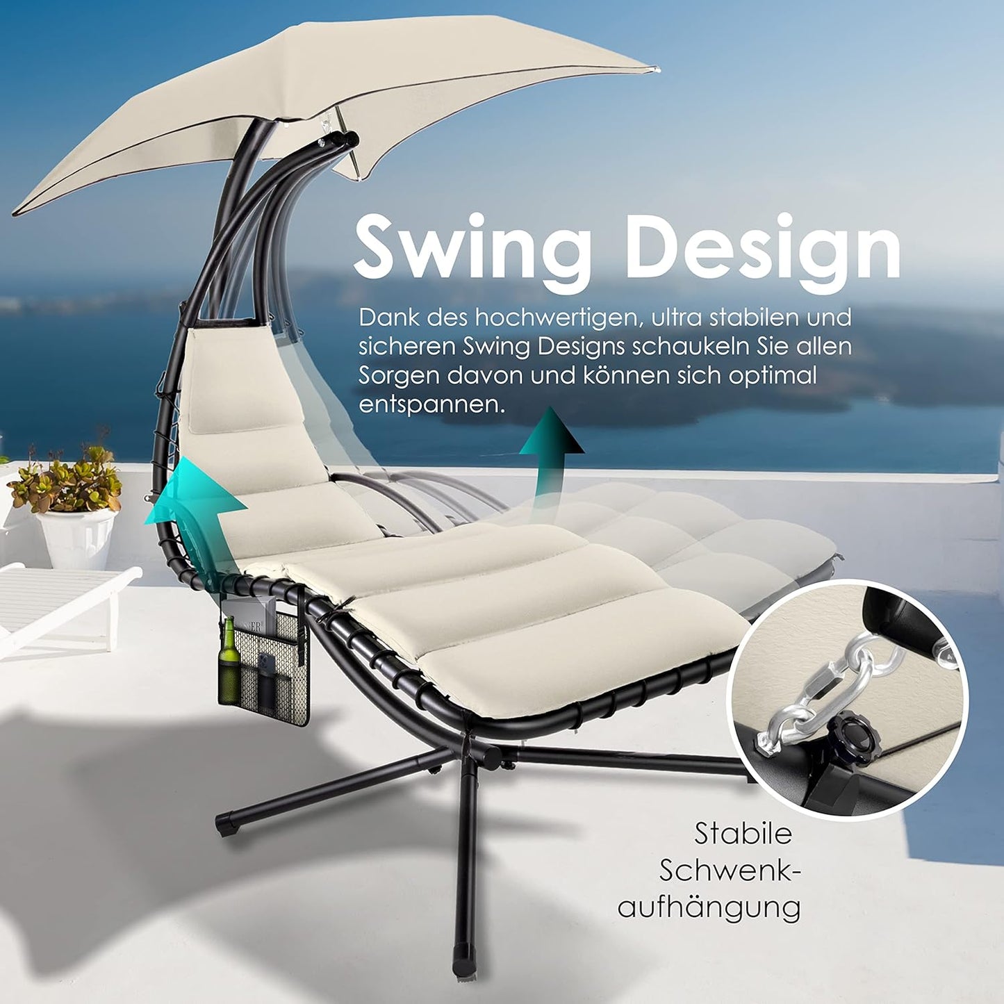 Chaise longue suspendue avec parasol et matelas inclus - Chaise longue suspendue