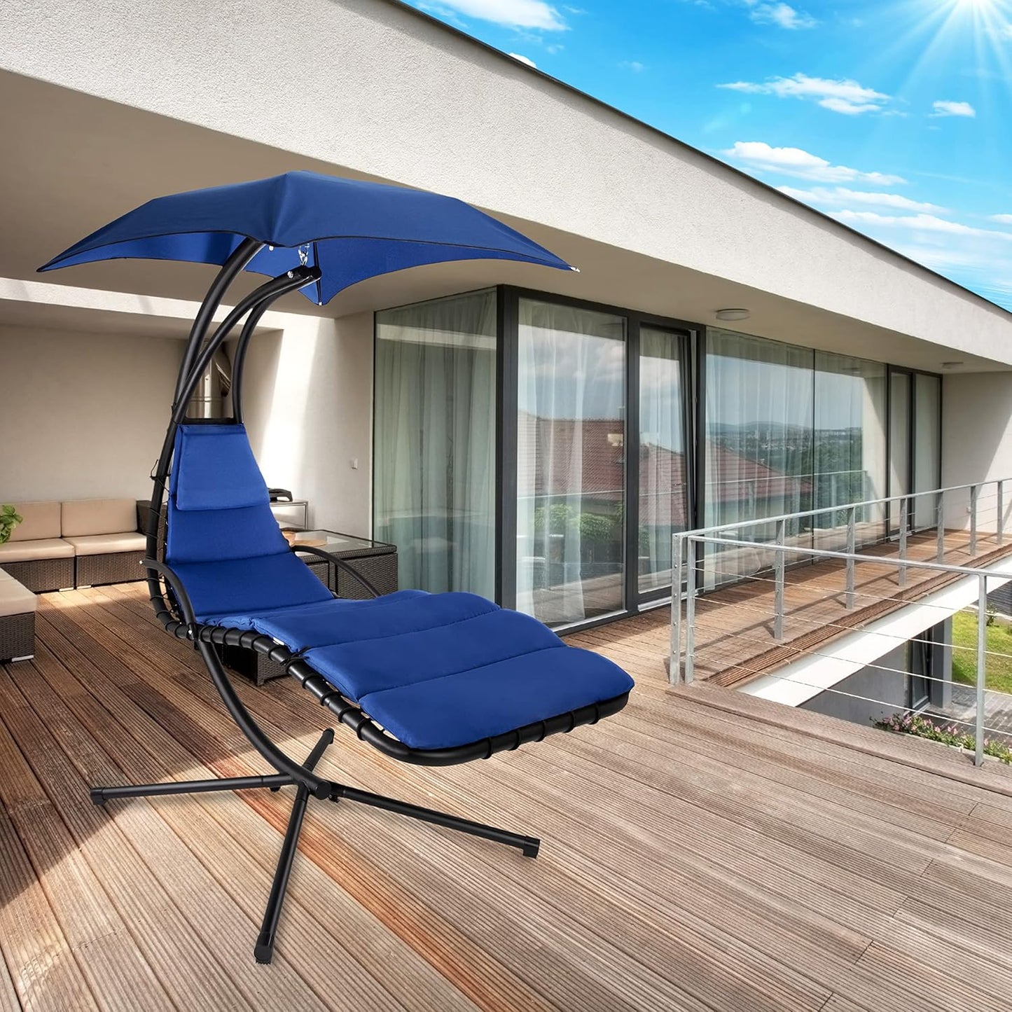 Chaise longue suspendue avec parasol et matelas inclus - Chaise longue suspendue
