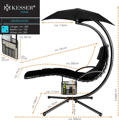 Chaise longue suspendue avec parasol et matelas inclus - Chaise longue suspendue
