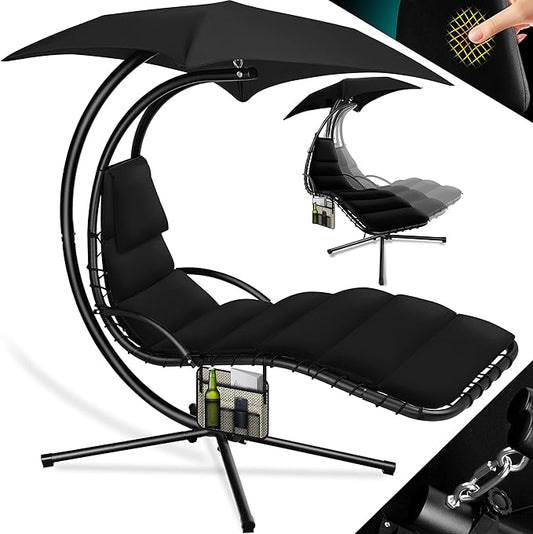 Chaise longue suspendue avec parasol et matelas inclus - Chaise longue suspendue