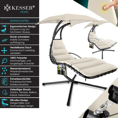 Chaise longue suspendue avec parasol et matelas inclus - Chaise longue suspendue
