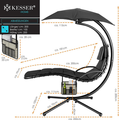 Chaise longue suspendue avec parasol et matelas inclus - Chaise longue suspendue