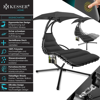 Chaise longue suspendue avec parasol et matelas inclus - Chaise longue suspendue